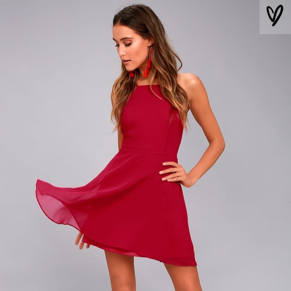 Lulu’s red open back skater dress